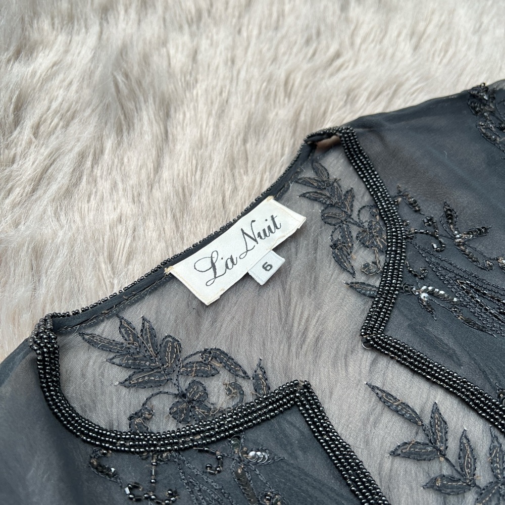 SOLD La Nuit Black 100% Silk Blouse with Embroidery and Beading